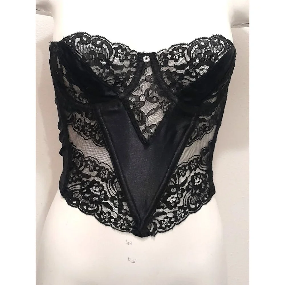 Vintage RARE Christian Dior 34B Satin & Lace Bustier Corset Boudoir Pinup Gothic - Picture 1 of 6